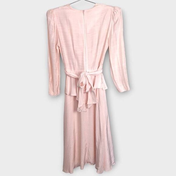 Vtg Dawn Joy Dress Sz 11/12 Pink Long Sleeves Pads Puff Shoulder Lace Collar Mid - Picture 2 of 16